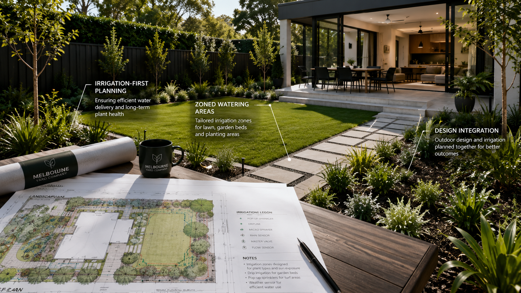 Landscape Design Integration Outdoor layout aligned with irrigation requirements before construction begins.