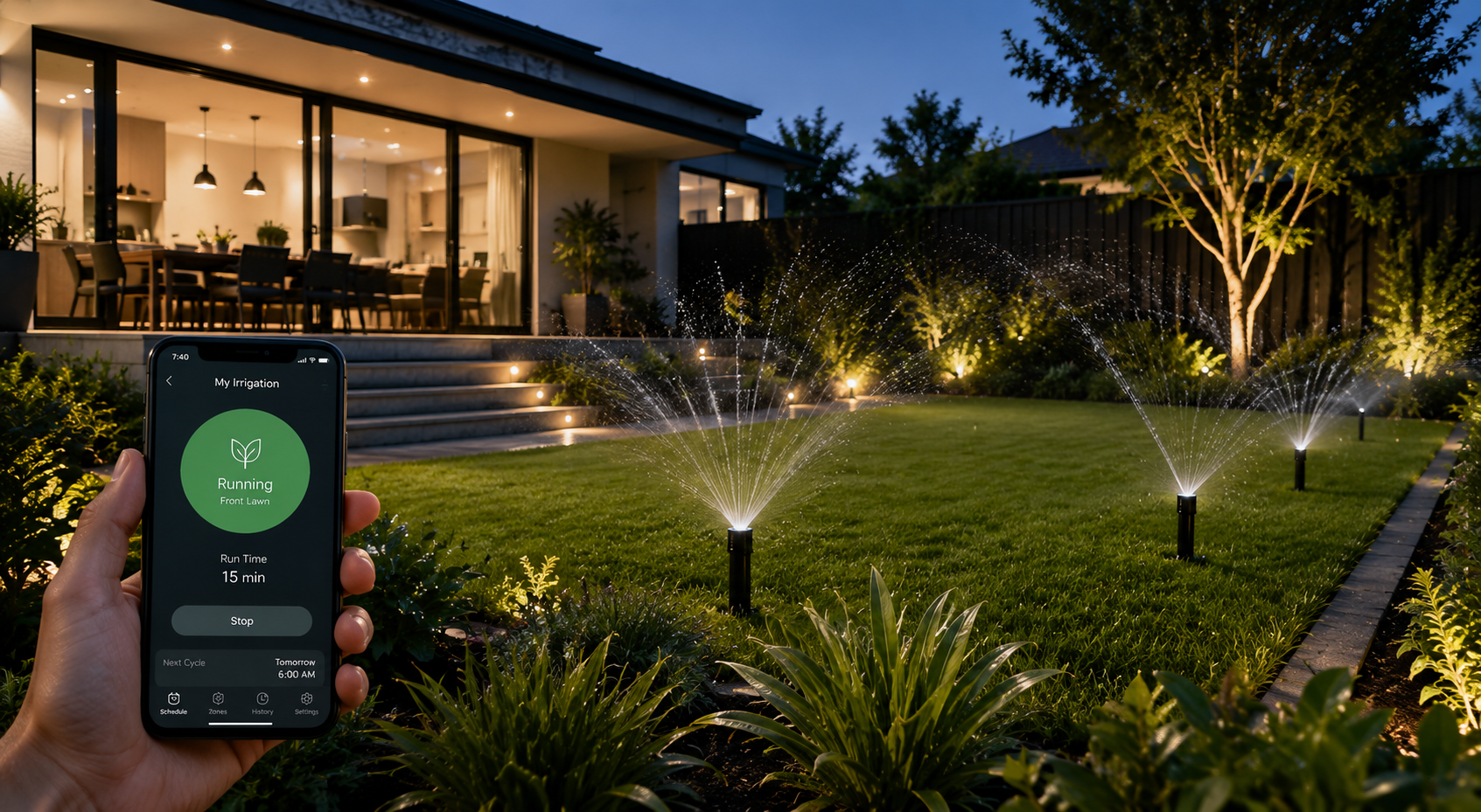 Smart Residential Irrigation WiFi-controlled irrigation planning for efficient watering and simplified maintenance.